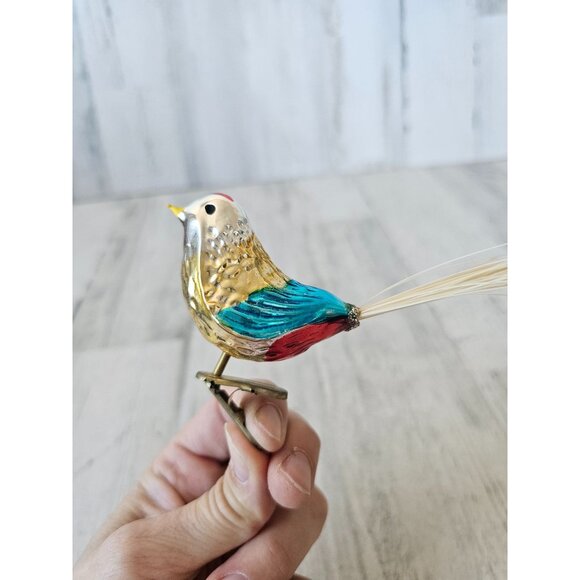 Antique Mercury glass bird clip ornament rainbow Xmas tree - Picture 3 of 8